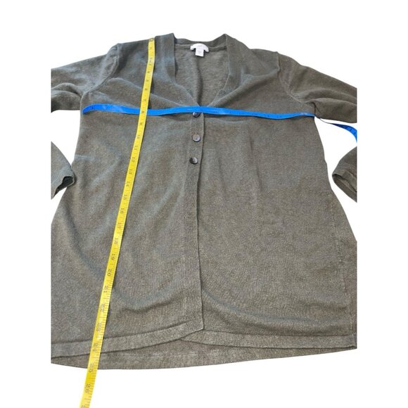 J JILL Women's Size Medium Green Linen Blend 3 Button Cardigan Sweater - Picture 8 of 13